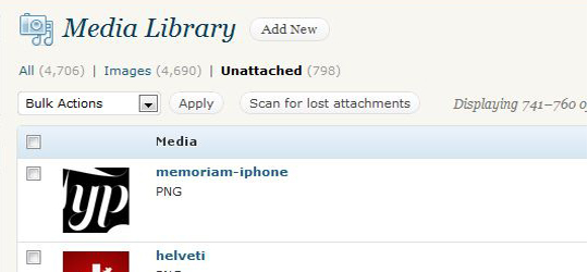 unattached images wordpress